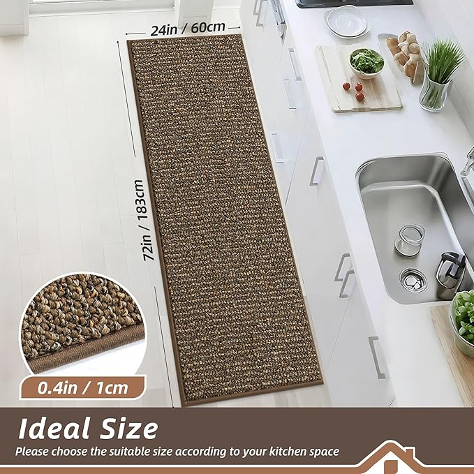 BEQHAUSE Kitchen Runner Rugs 24"x72", Non-Slip Kitchen Mats for Floor, Super Absorbent and Stain Resistant Kitchen Rug, Machine Washable Rugs for Kitchen, Hallway, Laundry & Sink, Brown