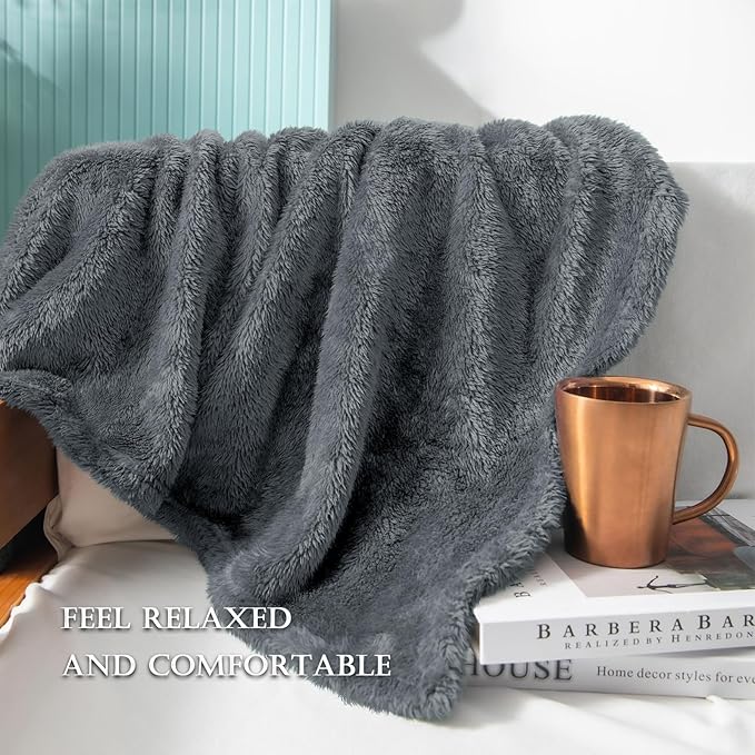 Exclusivo Mezcla Plush Fuzzy Fleece Bed Blanket Queen Size, Super Soft, Fluffy and Warm Blankets for Couch, Bed, All Season (Dark Grey, 90x90 inches)