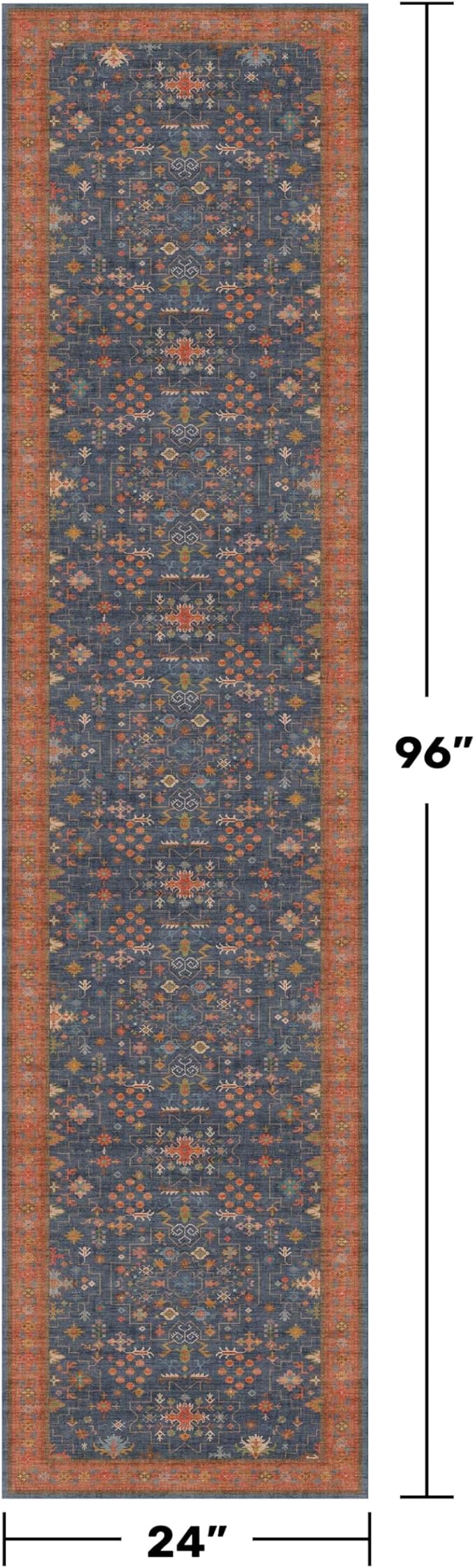 Navy Blue 2x8 Long Runner for Kitchen, 8ft Runner Rugs for Entryway, Hallway, Washable Non Skid Rubber Backing Low Pile Stain Resistance Floral Carpet