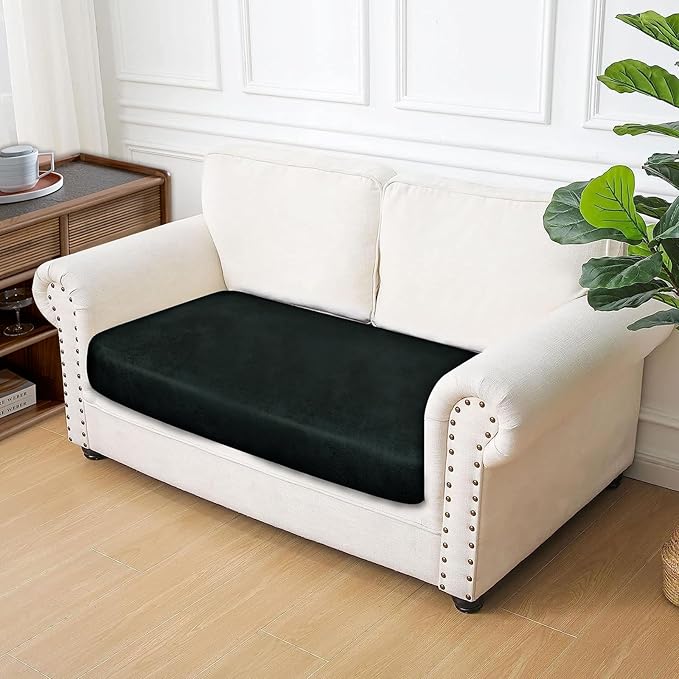 Leather Look Couch Cushion Covers Sofa Seat Slipcovers Sets Couches Furniture Protector for Sectional Armchair Loveseat Pets Kids Stretch Spandex Fabric (1 Cushion Loveseat, Dark Green)