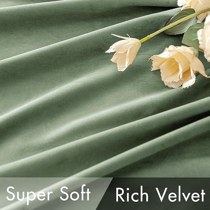 MIULEE Sage Green Velvet Curtains 84 inches - Luxury Blackout Curtains for Bedroom Living Room Thermal Insulated Super Soft Window Drapes Back Tab Rod Pocket, W52 x L84 inches, 2 Panels