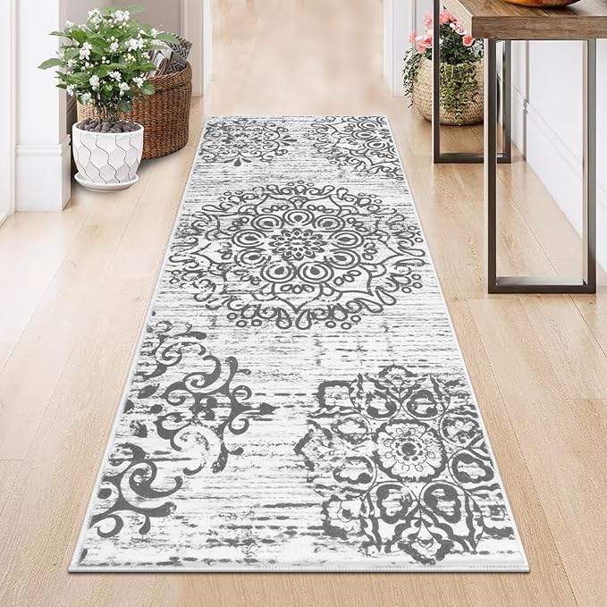 HEBE Hallway Runner Rug 2'x5' Washable Vintage Distressed Area Rugs Non Slip Laundry Rug Runner Boho Floor Carpet Runners for Hallways Entryway Laundry Room Kitchen Bathroom