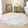 ORINOVA White Shag Round Rugs 6ft Washable Faux Sheepskin Fluffy Fur Area Rugs for Living Room Large Circle Boho Nursery Rug Teen Room Décor