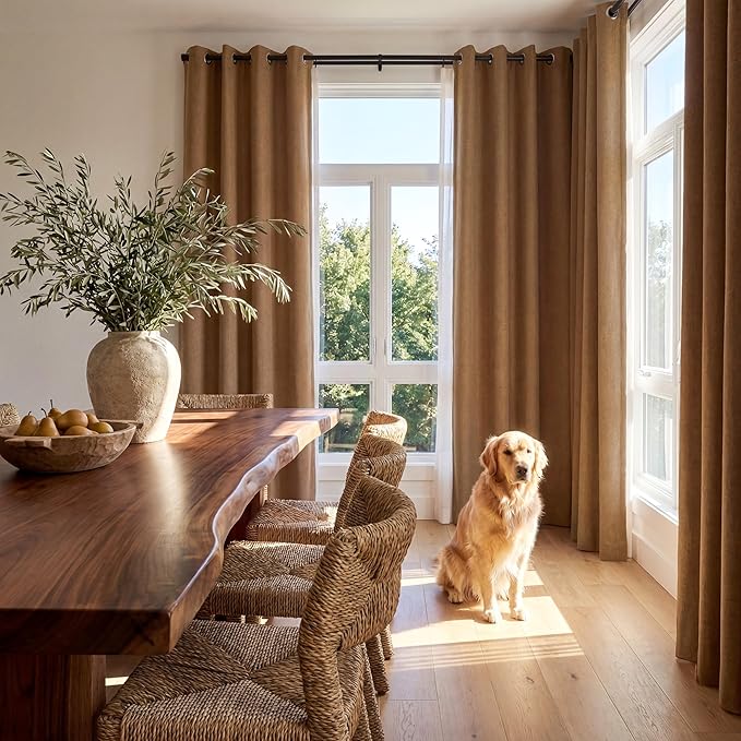 NICETOWN 100% Absolutely Blackout Linen Curtains for Bedroom Living Room, Gold Brown, 52" Wide, 2 Pieces, Privacy Vertical Thermal Insulated Window Drapes 84 inch Long for Shift Workers