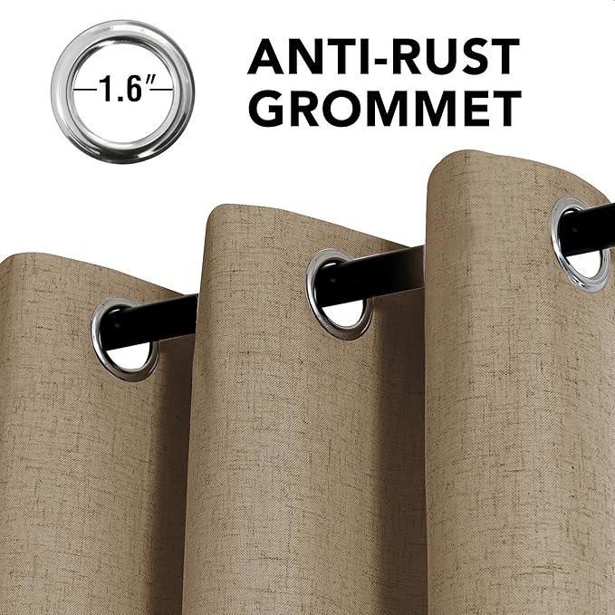 H.VERSAILTEX Linen Curtains 100% Blackout Curtains for Bedroom 102 inch Long Full Light Blocking Nature Linen Blended Window Curtains for Living Room Nickel Grommet (2 Panels, Heathered Macchiato)