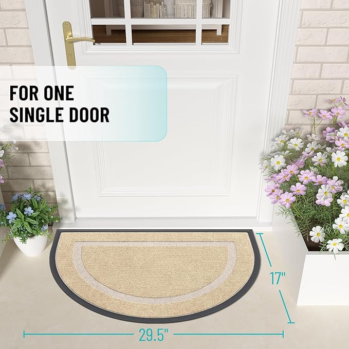 OLANLY Half Circle Door Mat Indoor Outdoor Entrance Welcome, Waterproof All-Season, All-Weather Doormat, Sturdy Natural Rubber, Low Profile, Easy Clean Patio Porch Entryway Mat, 29.5x17, Beige