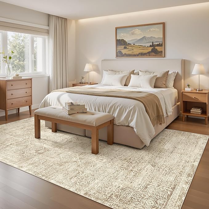 6x9 Area Rug for Living Room Floral Washable Non-Slip Modern Rugs for Bedroom Dinning Room Ultra-Thin Indoor Brown