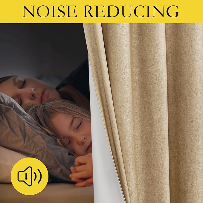 NICETOWN 100% Absolutely Blackout Linen Curtains with Thermal Insulated White Liner, Camel, W42 x L84, 2 Panels, Long Curtains 84 inch Length for Patio Door, Doorway, Office, Overnight Shiftworker