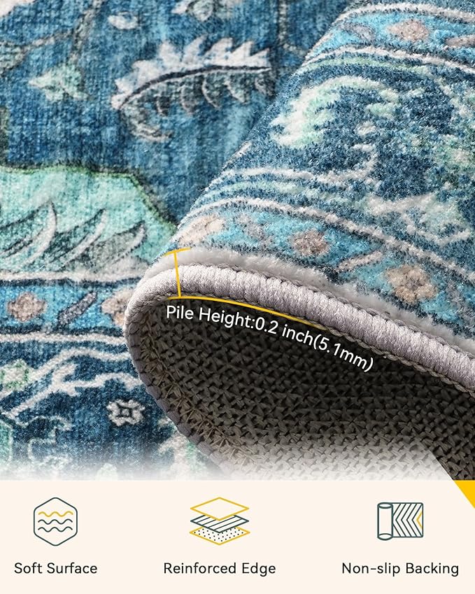 Area Rugs 2'6''x4' Kitchen Rugs Entry Rug Small Rugs for Entryway Kitchen Bathroom Door Mat Indoor Entrance,Washable Non Slip, Teal Green Lake Blue Turquoise