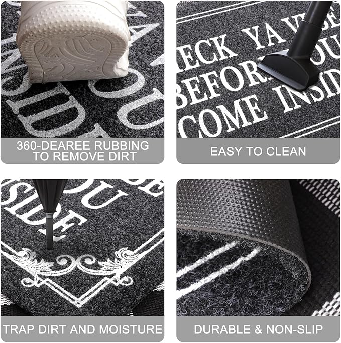 Front Door Door Mat Indoor Outdoor Entrance Doormat Rubber Welcome Door Mat,Check Ya Vibe Before You Come Inside Mats, Anti Slip Easy to Clean Corridor Entry Mat Gray 36" x 24"