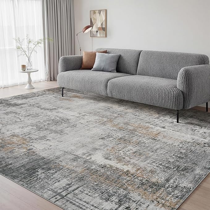 8 x 10 Area Rugs for Living Room, Machine Washable Non Slip Rug Ultra Soft Low Pile Indoor Carpet Modern Abstract Rugs for Bedroom Office Room Dining Room Beside, Grey