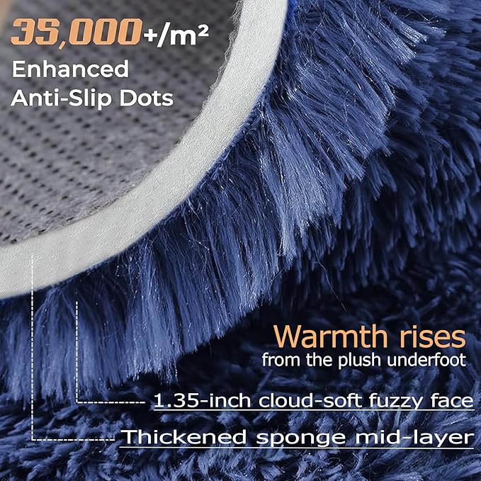 6x9 Area Rug for Living Room: Fluffy Shag Soft Washable Rugs Large Fuzzy Plush Indoor Carpet for Bedroom Nursery Playroom Kids Girls Boys Room (Navy Blue, 6'x9')