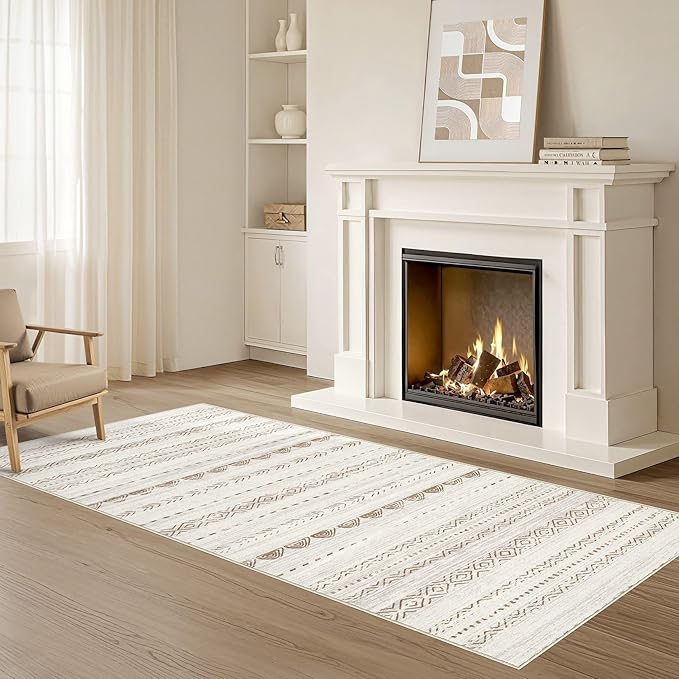 Nakagishi Runner Rug Kitchen Washable Rugs: 2x6 Non-Slip Boho Soft Modern Stain Resistant Indoor Floor Neutral Farmhouse Throw Carpet for Hallway Bathroom Laundry Room Entryway Bedroom- Beige