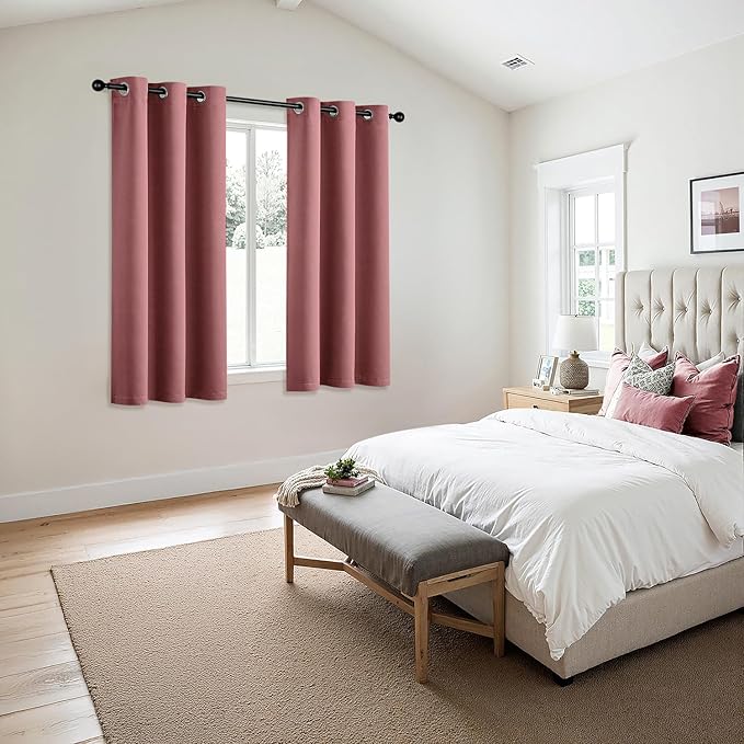 MIULEE Dusty Rose Blackout Curtains for Bedroom Living Room 63 Inches Long 2 Panels, Thermal Insulated Room Darkening Drapes Solid Grommet Noise Reduction Light Blocking Window Treatments 40x63 Inch