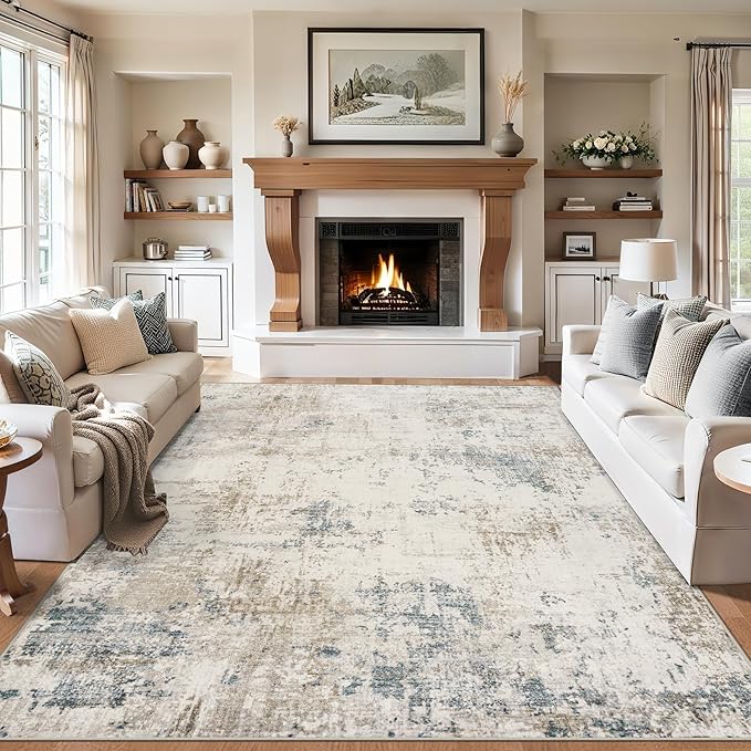Area Rugs Living Room Rug - 5x7 Washable Modern Abstract Soft Neutral Non-Slip Carpet Large Indoor Floor Stain Resistant Thin Carpets for Bedroom Dining Room Farmhouse Nursery Home Office Multi