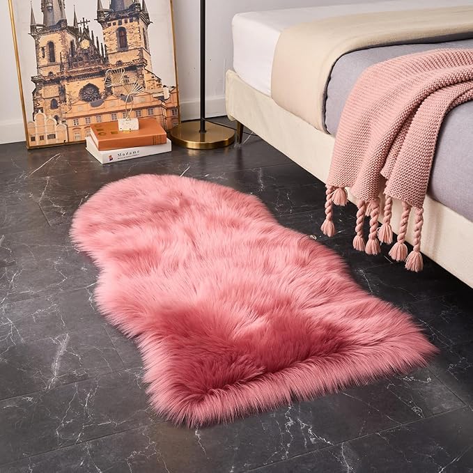 EasyJoy Ultra Soft Fluffy Shaggy Area Rug Faux Fur Rug Chair Cover Seat Pad Fuzzy Area Rug for Bedroom Floor Sofa Living Room (2 x 4 ft Sheepskin, BlushPink)