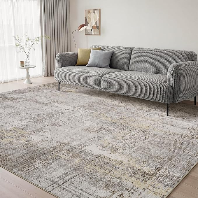 8 x 10 Area Rugs for Living Room, Machine Washable Non Slip Rug Ultra Soft Low Pile Indoor Carpet Modern Abstract Rugs for Bedroom Office Room Dining Room Beside, Beige
