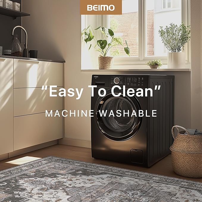 BEIMO Area Rugs 8x10 for Living Room Bedroom, Modern Vintage Machine Washable Large Dark Grey Rug Soft Rug, Low Pile Floor Carpet with Non Slip Backing for Dining Room