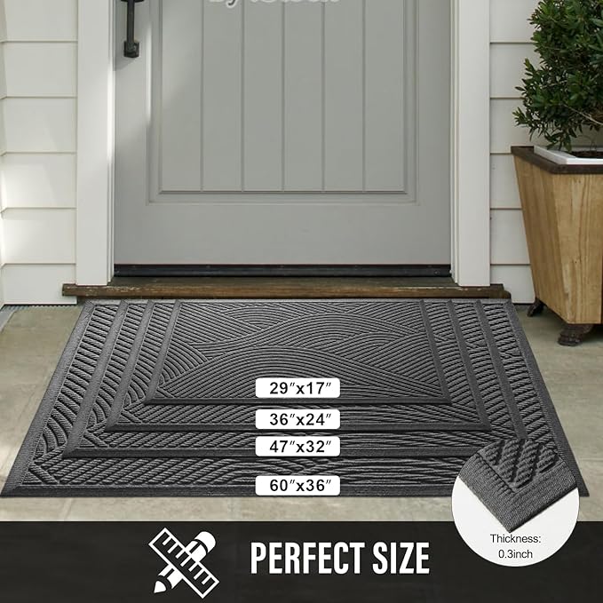 HIYARD Sturdy Front Door Mat, Absorbent Muddy Dirt Resist Welcome Door Mats Outdoor Indoor, Stain and Fade Resistant, Non-Slip Backing Entry Mat Low Profile Doormat for Entryway, 60×36, Grey
