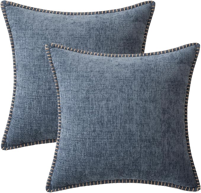 MIULEE Pack of 2 Couch Throw Pillow Covers 16x16 Inch Dark Grey Blue Farmhouse Decorative Pillow Covers with Stitched Edge Soft Chenille Solid Dyed Spring Pillow Covers for Sofa Bed Living Room