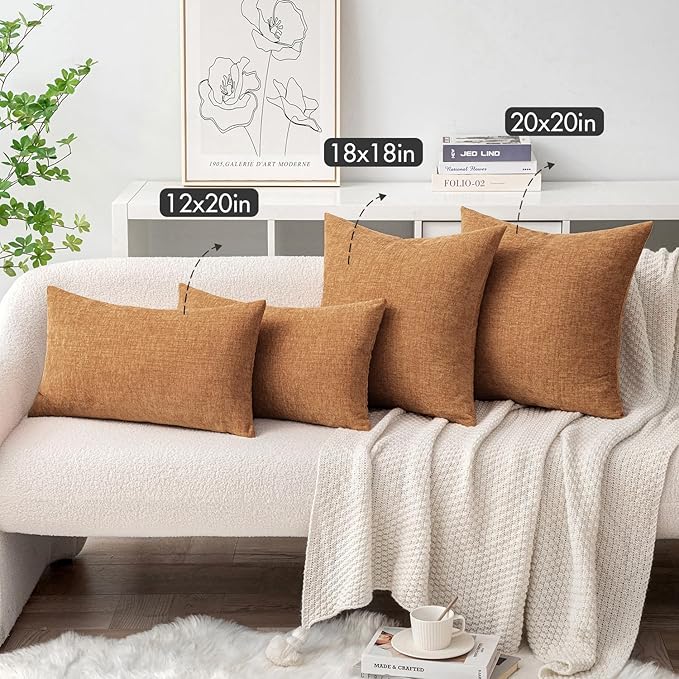 MIULEE Pack of 2 Brown Throw Pillow Covers 18x18 Inch Soft Chenille Pillow Covers for Sofa Living Room Couch Solid Dyed Cases
