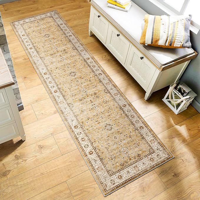 TOPRUUG Washable Runner Rug 2x7 - Hallway Runner Rug Kitchen Rugs and Mats Non Skid Washable Waterproof Carpet Runner for Living Room Bedroom Bathroom (Gold, 2X7)