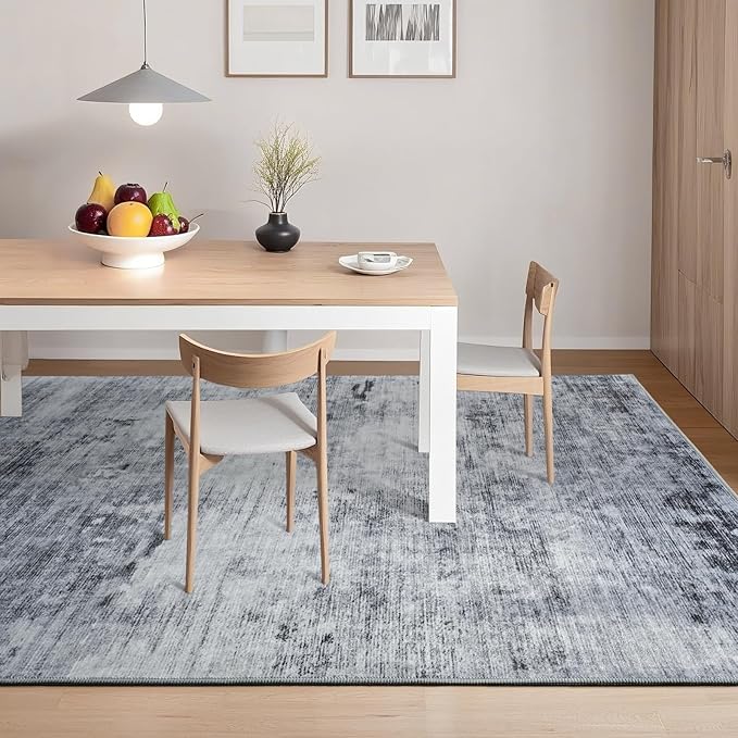 Toneed 5x7 Area Rugs for Living Room Bedroom Dining Room Washable Rug Modern Abstract Non Slip Low Pile Soft Rug Grey
