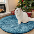 OLANLY Slate Blue Round Rugs for Bedroom - Machine Washable, 3 ft Circle Area Rugs for Living Room, Soft and Fluffy Shaggy Carpet for Teen Girl and Boys, Nursery Rooms, Dorms, Home Decor Aesthetic