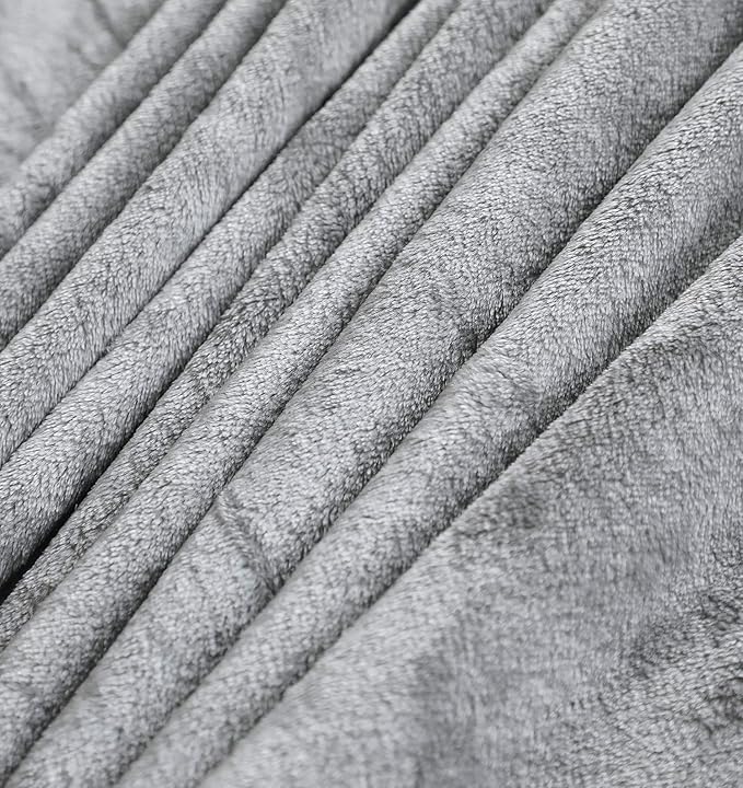 TASTHROW Large Flannel Fleece Throw Blanket, 60×80 Inch - Cozy Lightweight Thick Blanket - All Seasons Suitable for Women, Men and Kids (Light Grey)