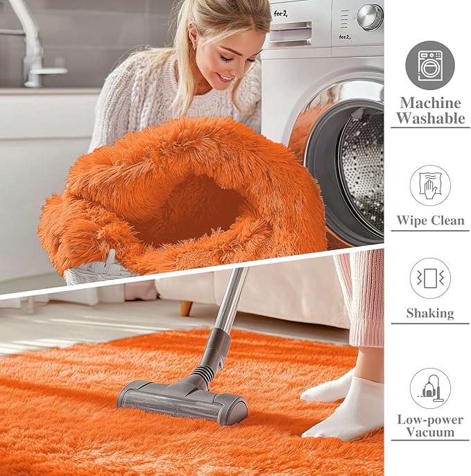 OLANLY 5x8 Machine Washable Large Area Rugs for Living Room, Bedroom, Soft Fluffy Shaggy Bedside Rug, Indoor Floor Carpet for Kids Girls and Boys, Dorms, Nursery, Home Decor Aesthetic, Orange