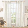 LAMIT Cream Linen Boho Curtains 84 inch Length 2 Panels, Light Filtering Semi Sheer Panels Back Tab and Rod Pocket Neutral Drapes for Bedroom/Living Room, 34 x 84 Inch