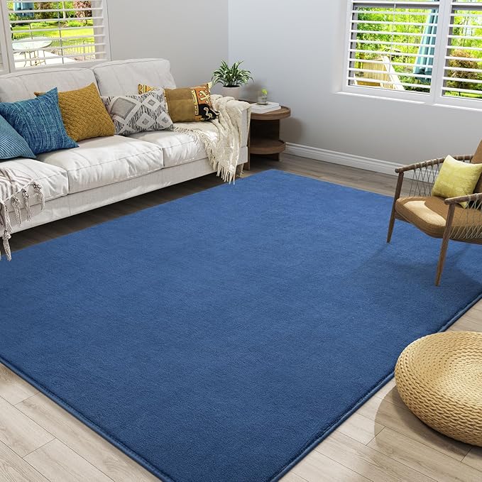 Amearea Large Modern Area Rugs for Bedroom Living Room, 8x10 Feet Blue Thickened Memory Foam Rug, Fluffy Indoor Washable Rugs Non Slip Minimalist Carpet for Boys Girls Dorm Nursery Room Decor