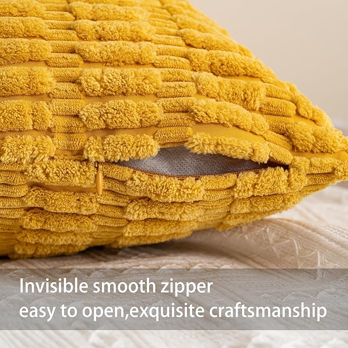 Pack of 2 Corduroy Decorative Throw Pillow Covers 12x24 Inch Soft Striped Pillow Covers Modern Farmhouse Home Decor for Sofa Living Room Couch Bed（Yellow）