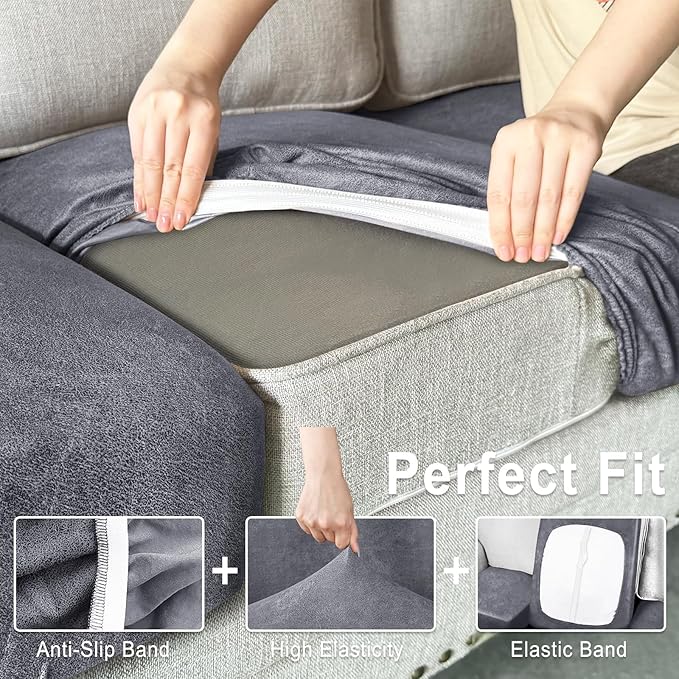 Leather Look Couch Cushion Covers Sofa Seat Slipcovers Sets Couches Furniture Protector for Sectional Armchair Loveseat Pets Kids Stretch Spandex Fabric (3 Cushion Sofa, Light Brown)