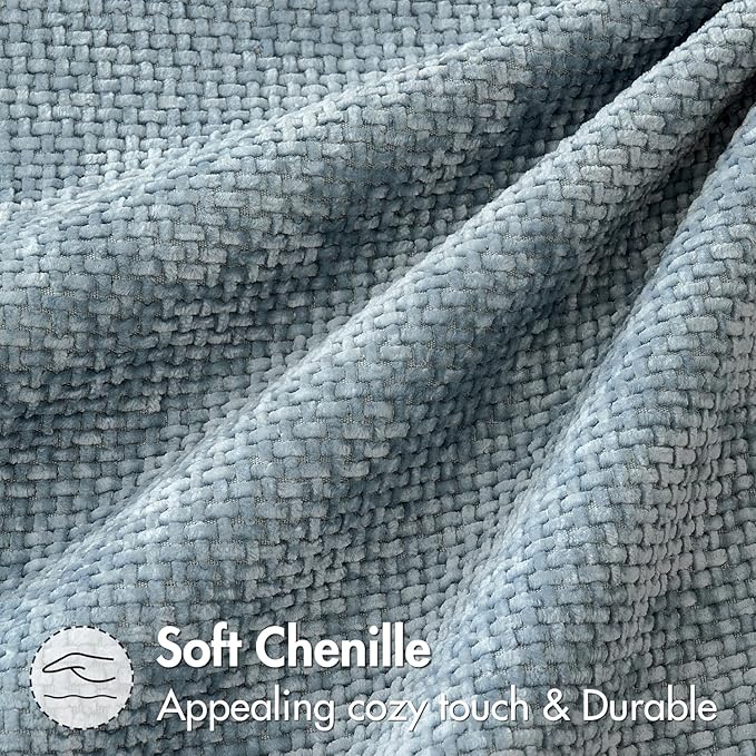 MIULEE Pack of 2 Euro Sham Pillow Covers 24x24 Inch Coastal Smoke Blue Modern Boho Accent Decorative Throw Pillow Covers Chenille Farmhouse Cushion Covers for Home Decor Couch Bed Sofa Living Room