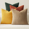 MIULEE Pack of 4 Green-Rust Corduroy Decorative Throw Pillow Covers 18x18 Inch Soft Boho Striped Pillow Covers Modern Farmhouse Home Decor for Winter Sofa Living Room Couch Bed