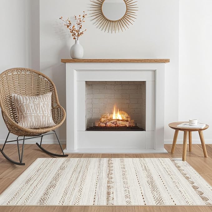 Nakagishi 2X4 Rug Washable Area Rug: Small Soft Boho Farmhouse Neutral Moroccan Non Slip Indoor Low Pile Accent Floor Throw Carpet for Bedroom Bathroom Entryway Kitchen Hallway Closet Home Door-Brown