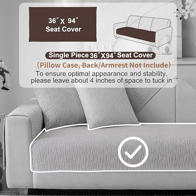 Soft Waterproof Chenille Cover Washable, Non Slip Sectional Sofa Covers for 3 Cushion Couch Sofa L Sharped Sofa Slipcover for Pets, Furniture Protector (1 PCS 36"x94" Light Grey)