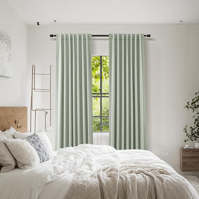 Guken 100% Blackout Curtains 120 Inch Length 2 Panels Set for Living Room Bedroom Back Tab Thermal Insulated Black Out Linen Drapes Room Darkening Window Curtains Mist Sage 52x120