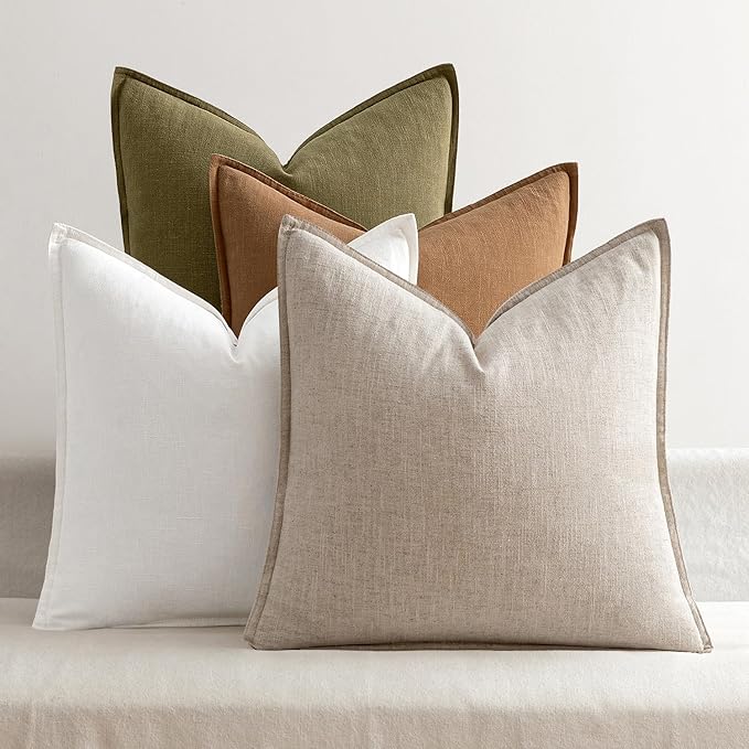 MIULEE Brown Linen Pillow Covers Pack of 4 Decorative Natural Solid Throw Pillow Covers Soft Accent Boho Farmhouse Couch Pillowcases Modern Spring Home Decors for Living Room Bed Sofa 20x20 Inch