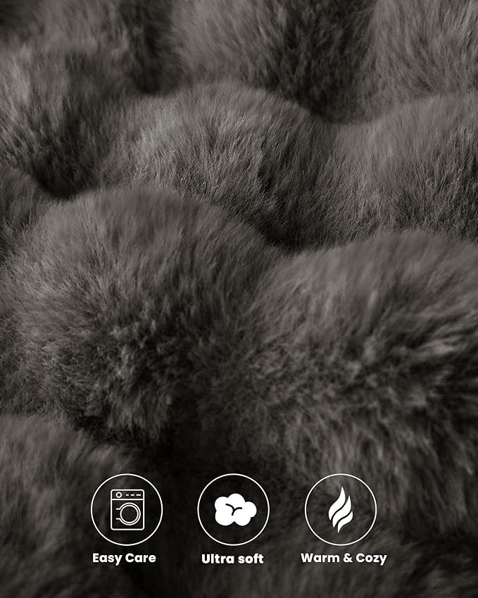 Ultra Soft Cozy Faux Fur Throw Blanket, Fuzzy Plush Thick Bubble Blanket, Oversize Luxury Fluffy Blanket for Couch, Bed, and Living Room, 60x80 Inches, Dark Grey Taupe