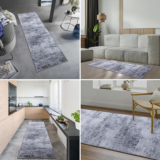 Toneed Entryway Runner Rug 2x8 for Hallway Kitchen, Washable Non-Slip Rug Runner for Indoor Entrance, Laundry Room, Bedroom, Low Pile, Abstract Grey