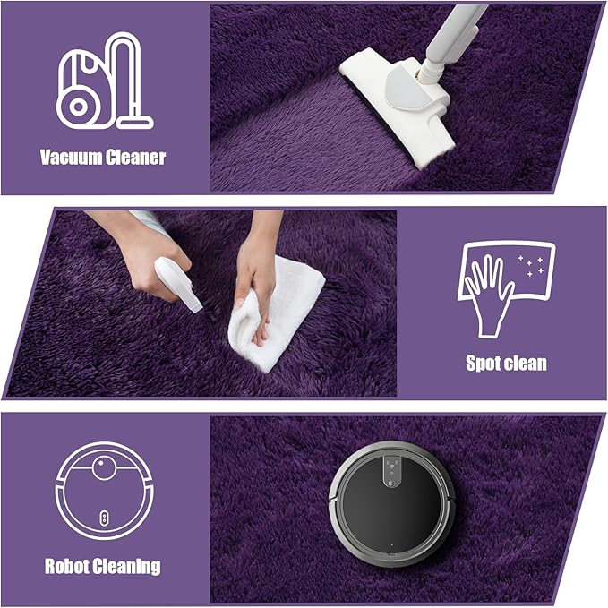 8x10 Fluffy Area Rugs for Living Room,Shag Area Rug for Bedroom,Soft Purple Fuzzy Rug Non-Shedding Indoor Plush Carpet for Kids Bedroom Nursery Home Decor
