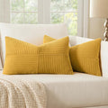 MIULEE Mustard Yellow Decorative Lumbar Throw Pillow Covers 12x20 Inch for Couch Bed Sofa Pack of 2 Boho Farmhouse Throw Pillows Soft Cross Corduroy Patchwork Textured Cushion Cases