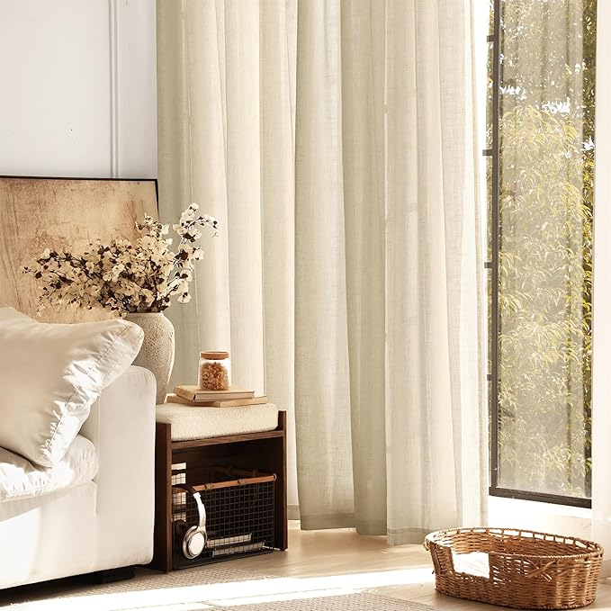 Greyish Beige Linen Curtain 84 inch Length 2 Panels Set Back Tab Light Filtering Living Room Curtain Drapes Home Office Modern Minimalist Decor Farmhouse Boho Neutral Semi Sheer Curtain 84 inch Long