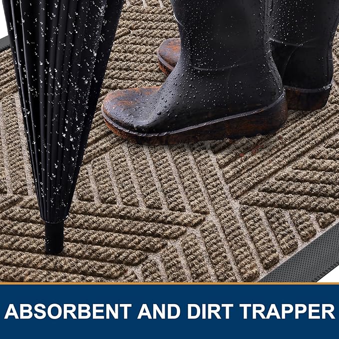 Smiry Front Door Mat Outside Entrance, Heavy Duty Sturdy Natural Rubber Doormat, Trap Dirt and Moisture, Easy Clean Low Profile Welcome Floor Mats for Indoor Outdoor Entry, 35X23 Inch, Taupe