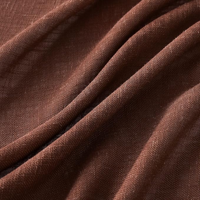 MIULEE Chocolate Brown Linen Curtains 54 Inch Length 2 Panels for Bedroom Living Room, Soft Thick Linen Textured Natural Short Window Drapes Semi Sheer Light Filtering Back Tab Rod Pocket