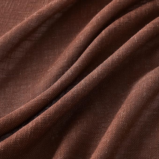 MIULEE Chocolate Brown Linen Curtains 84 Inch Length for Bedroom Living Room, Soft Thick Linen Textured Window Drapes Semi Sheer Light Filtering Back Tab Rod Pocket Burlap Look Decor, 2 Panels