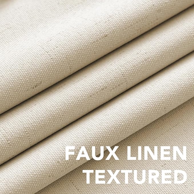 H.VERSAILTEX Linen Curtains 100% Blackout Curtains for Bedroom 102 inch Long Full Light Blocking Nature Linen Blended Window Curtains for Living Room Nickel Grommet (2 Panels, Bleached Sand)