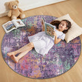 Washable Area Rugs 4ft Non-Slip Modern Abstract Soft for Living Room Entryway Bedroom Nursery, Print Pattern, Purple Orange Blue Green Rust Red Colorful